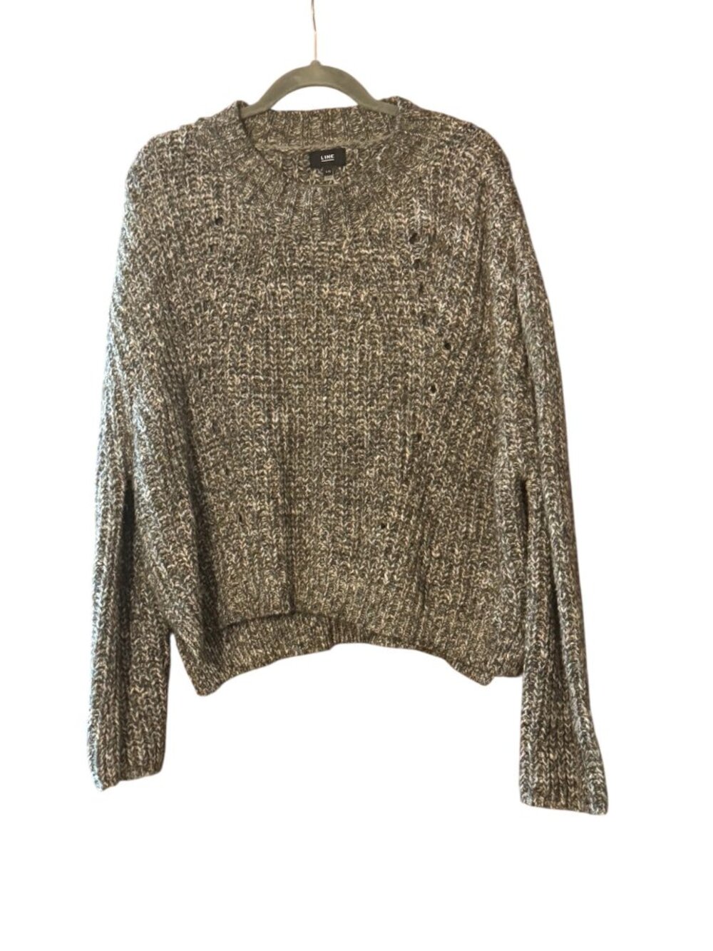 LINE Chunky Marled Knit Sweater Womens Large Gray Speckled Crew Neck